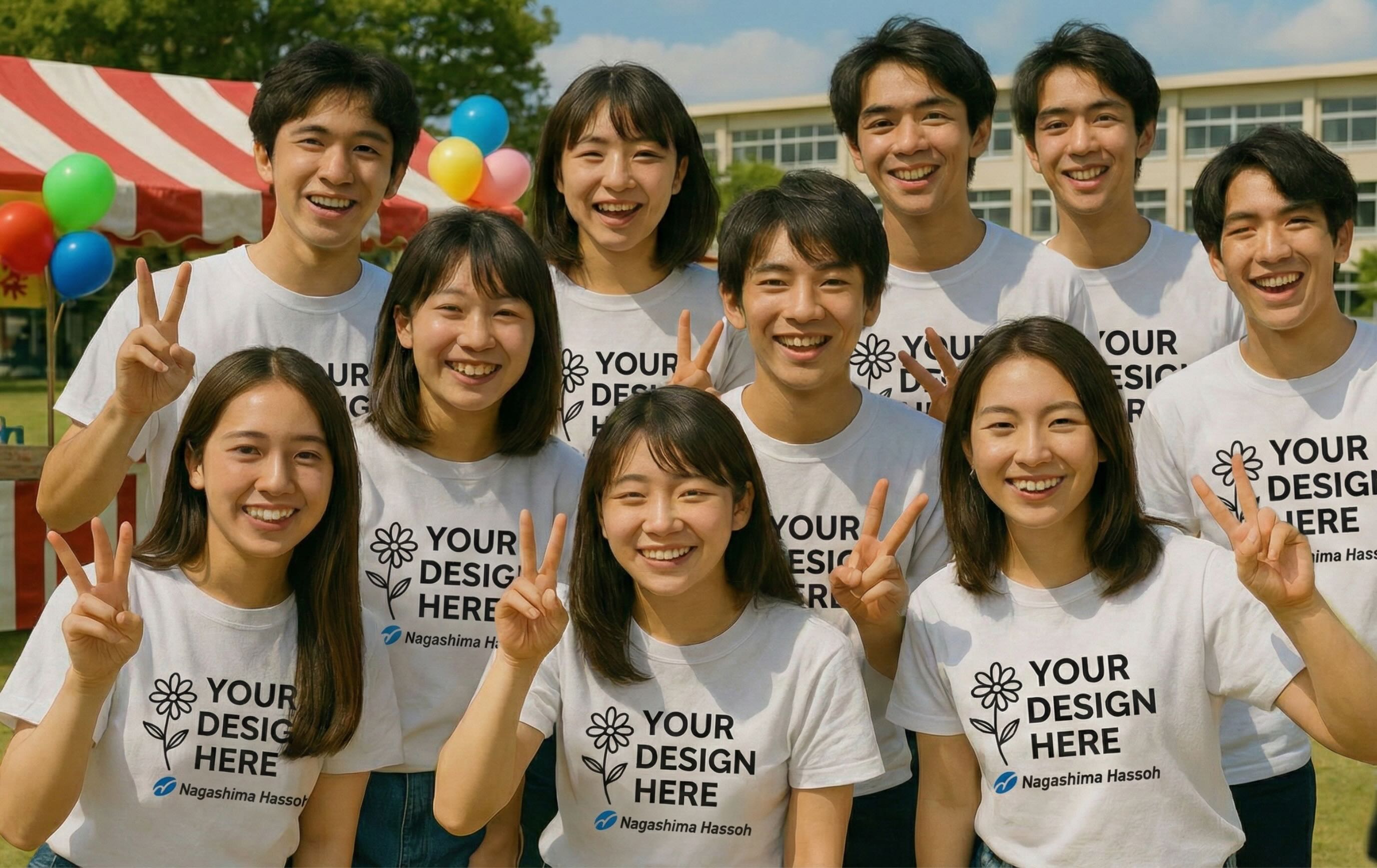 学園祭Tシャツを着た笑顔の学生グループ